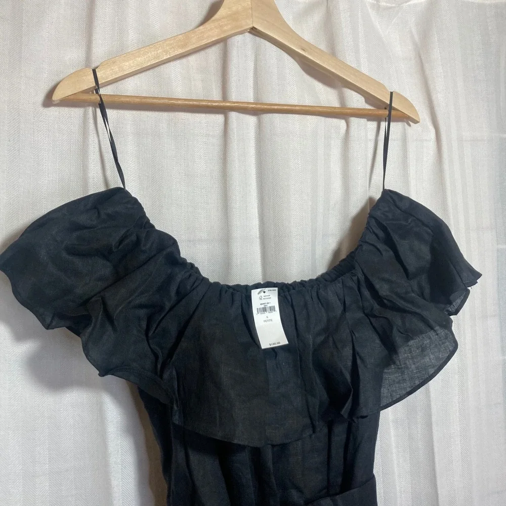 NWT Banana Republic Petite Black Off Shoulder Ruffle Linen‎ Romper S Retail $180